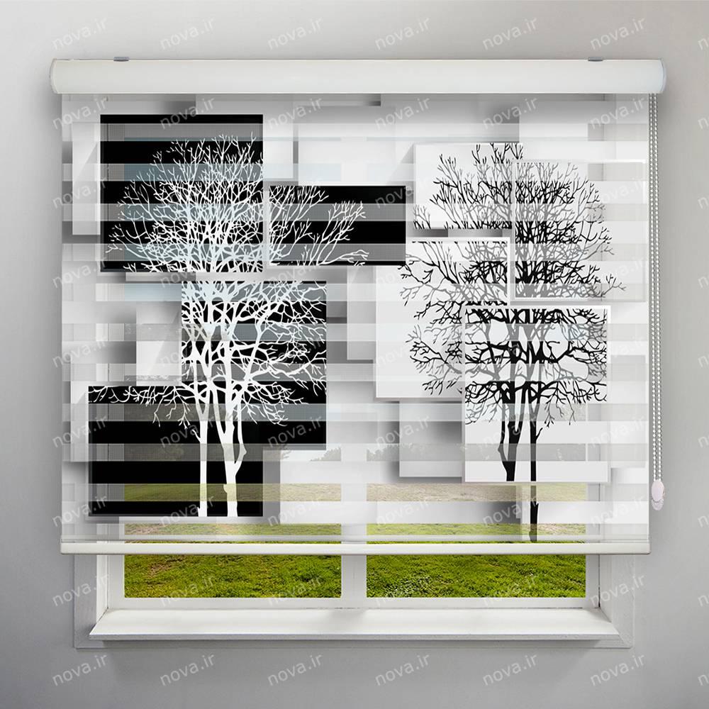 عکس محصول پرده زبرا تصویری طرح سه بعدی درخت سیاه و سفید کد TRD-10